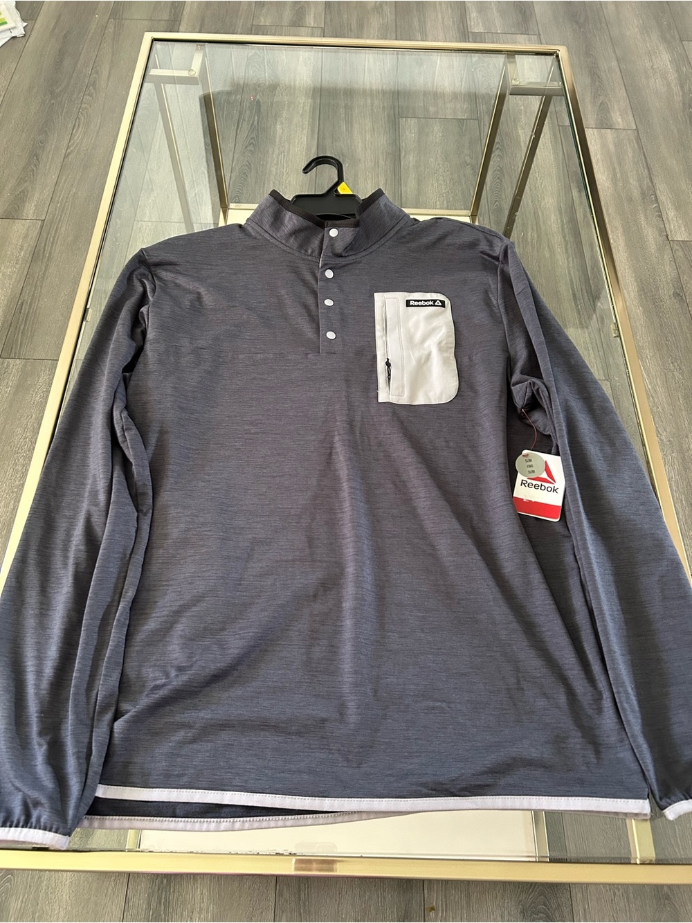 Reebok Men's Long-Sleeve Charcoal Pullover with Light Gray Pocket